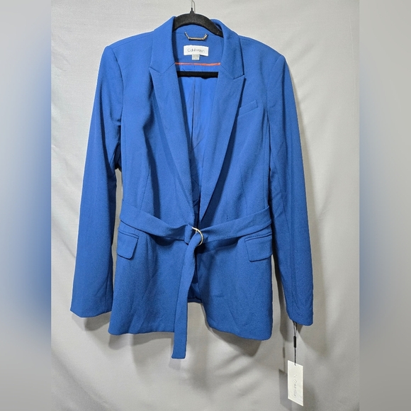 NWT Calvin Klein Blue Belted Blazer Jacket Women’s Size 14 Workwear Career‎ - Picture 4 of 14
